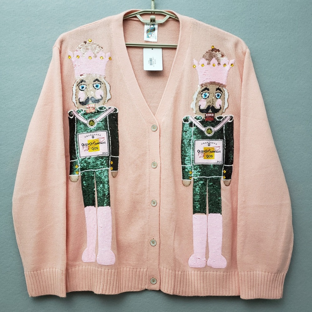 The Willow Tree Women 2XL Cardigan Pink Kitsch Champagne Sequin Boutique Party